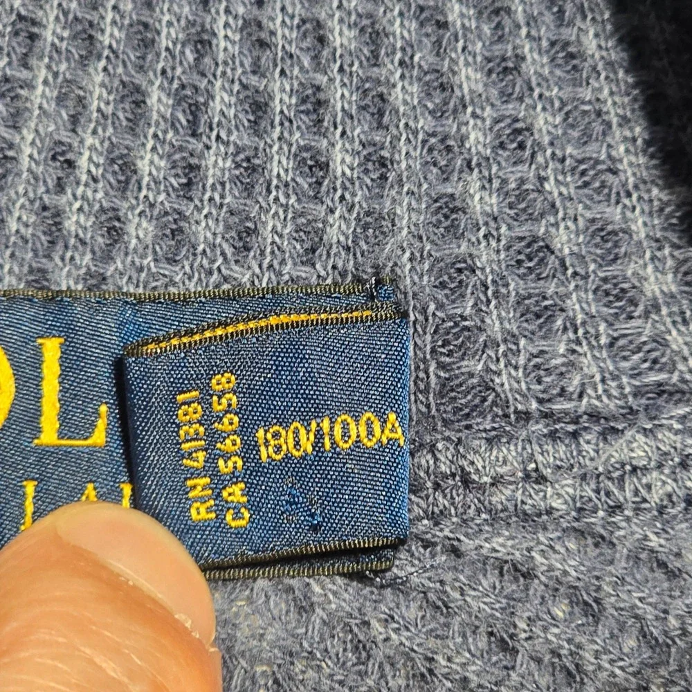 Polo Ralph Lauren Mens Waffle Knit Thermal Hoodie Navy Blue Large 710633903006